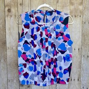 Banana Republic Pink Blue Multicolor Abstract Print Pleated Sleeveless Blouse